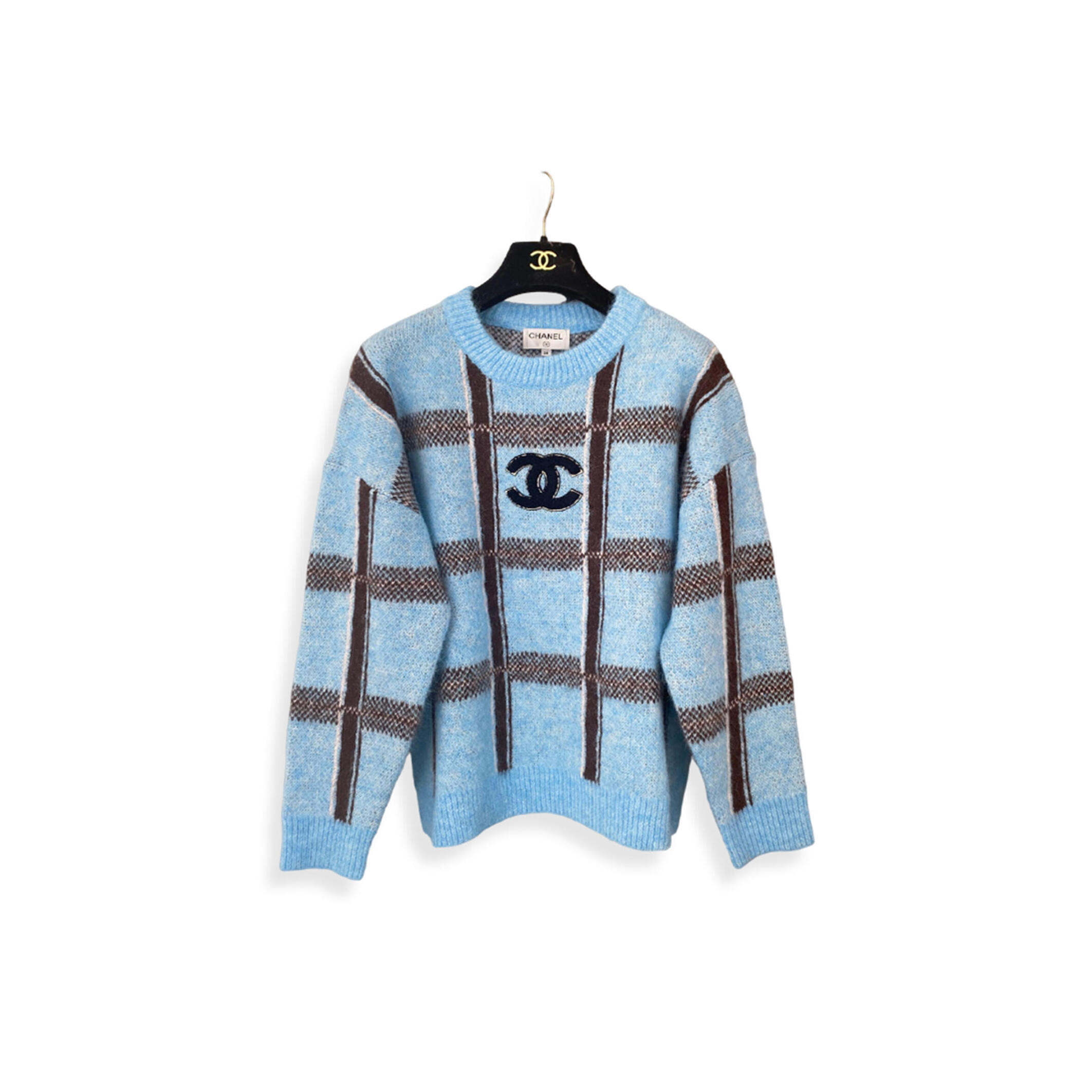 Ch**el color-blocked plaid pullover long-sleeved sweater